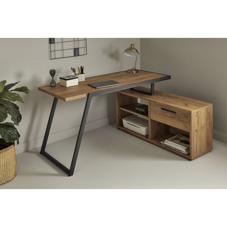 Metal l shaped desk store with drawers